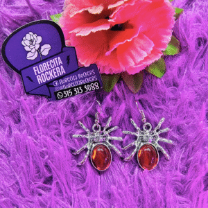 Aretes araña en acero con piedras rojas